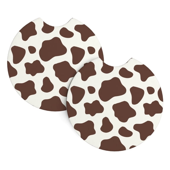 2 Package Car Coasters Drink Absorbable Rubber Base Cup Holder Coasters Non-Slip Coasters Bar Coasters Car Interior Accessories 2.7 Inches Brown And White Cow Pattern