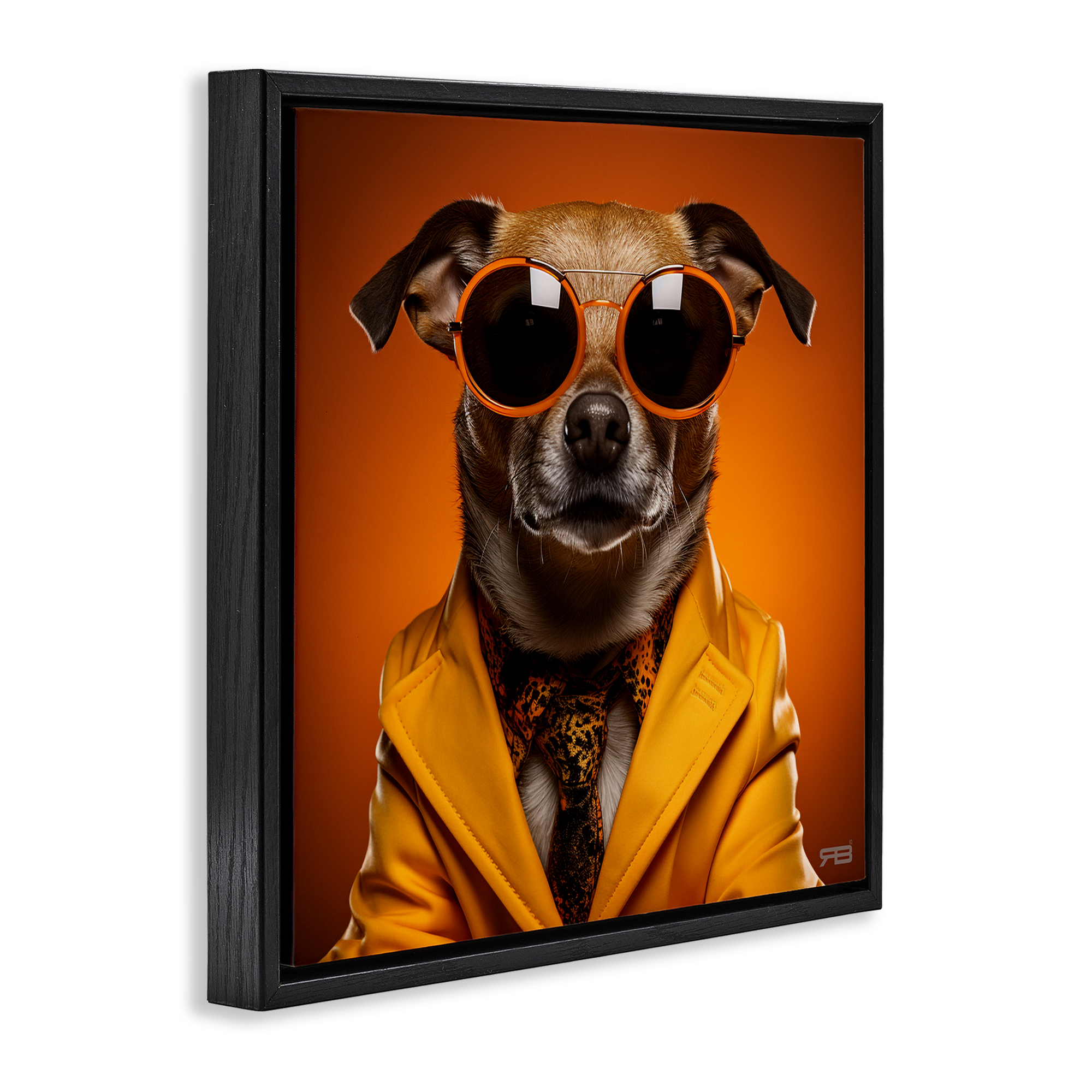 Stupell Industries Trendy Dog Yellow Suit Animals & Insects Painting Black Floater Framed Canvas Art Print Wall Art, 25 x 25