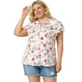 thumbnail image 3 of Unique Bargains Juniors' Plus Size Short Sleeve Floral Tiered Button Peplum Blouse 3X White, 3 of 7
