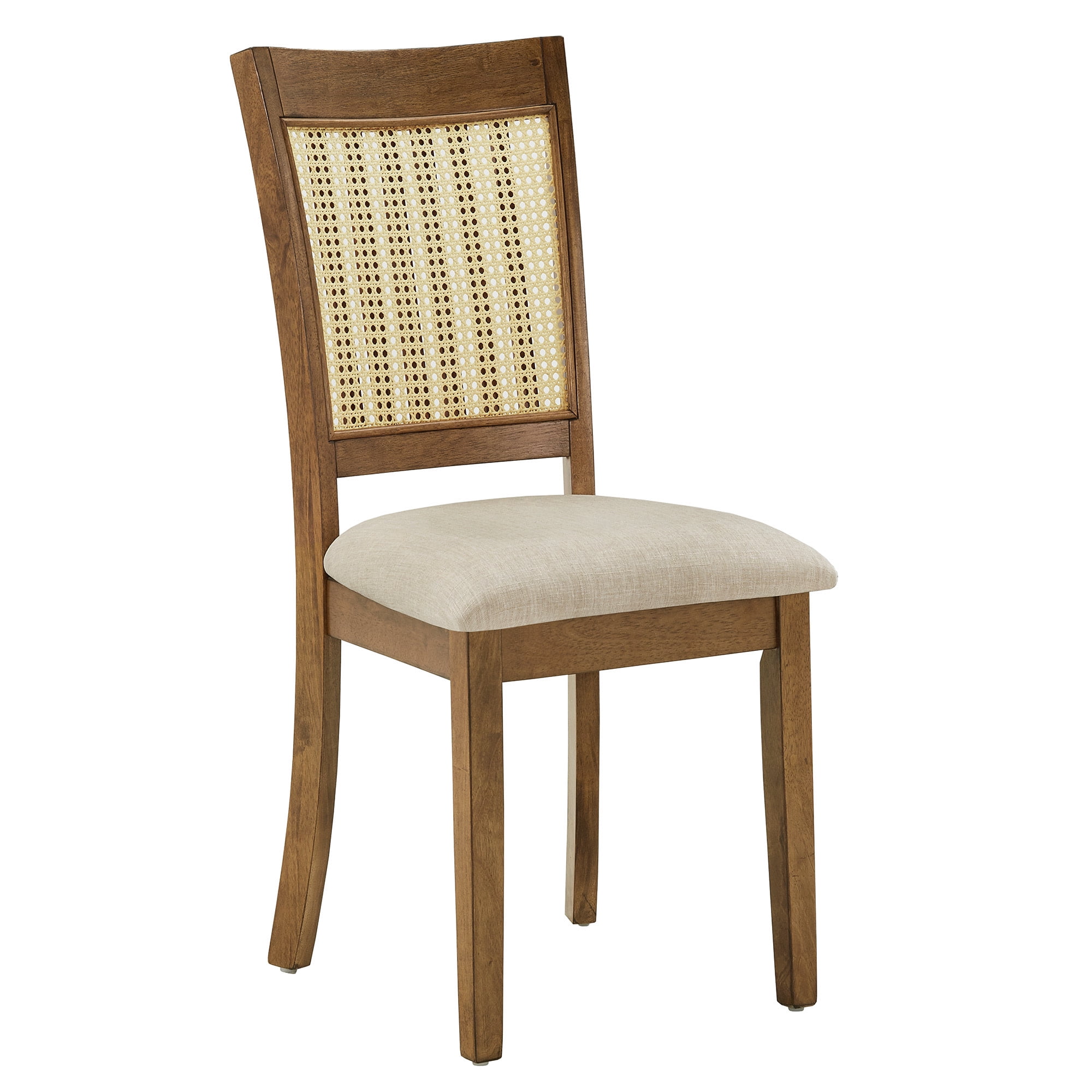 Weston Home Pulukan Cane Slat Back Dining Chair (Set of 2), Oak Finish, Beige Linen