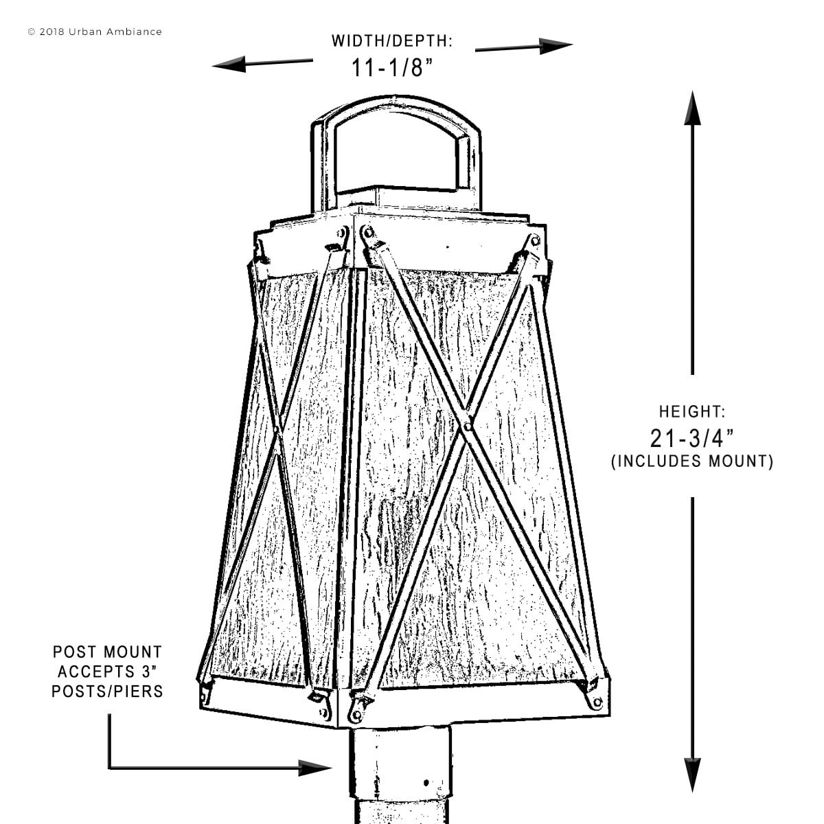 Urban Ambiance Luxury Coastal Outdoor Post/Pier Light, Size: 21-3/4"H x 10-1/2"W, with Transitional Style Elements, Midnight Black Finish and Clear Water Shade, UHP1057
