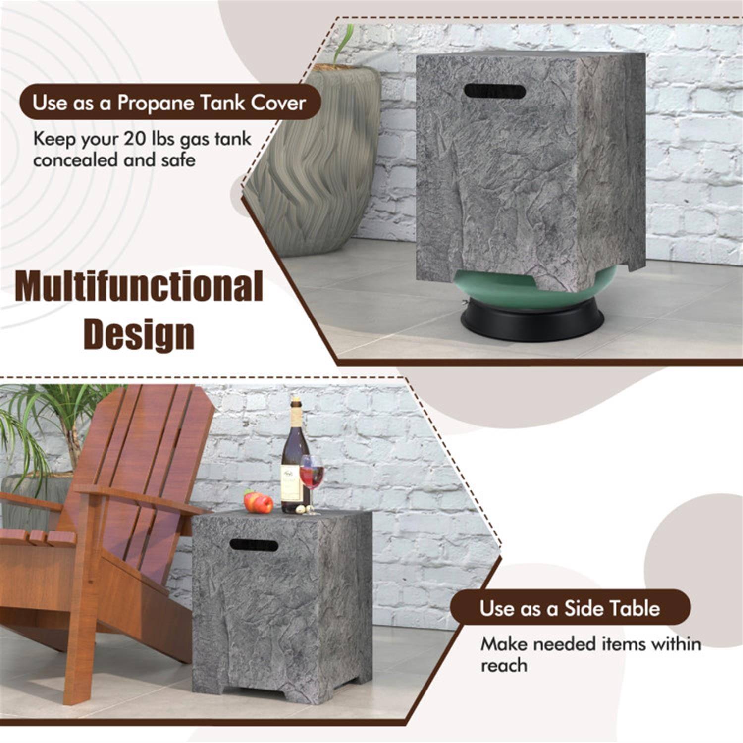 Demi Bonn Propane Tank Cover Table with Hideaway Tank Holder and Lava Rocks, 50 000 BTU Fire Pit Table Set, Gray