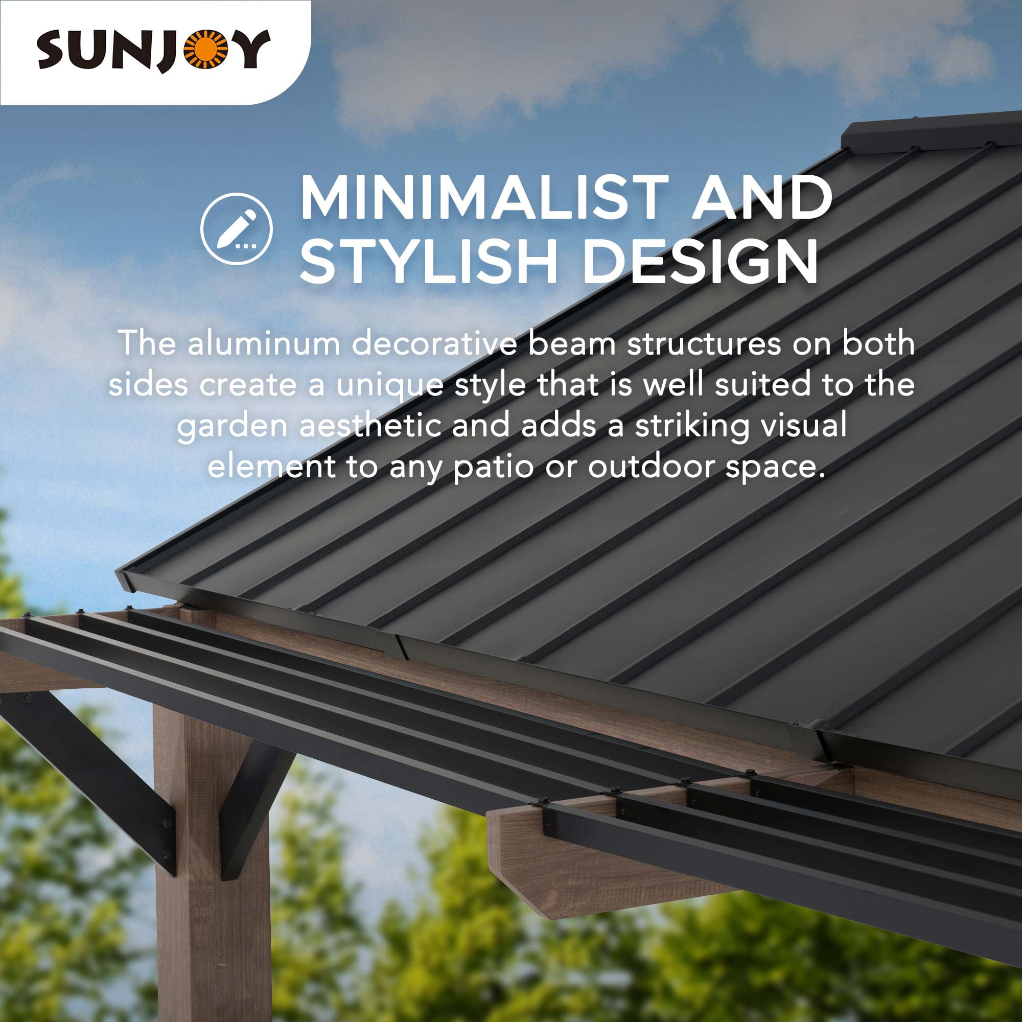 Sunjoy Hardtop Gazebo 13 x 13 ft. Outdoor Galvanized Steel Gazebo with Metal Gable Roof and Ceiling Hook, Suit for Patio and Backyard, Black