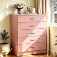 thumbnail image 4 of UBesGoo 5-Drawer Dresser Pure Pink with Metal Handles Bedside Night Stand Bedroom, Pink, 4 of 5