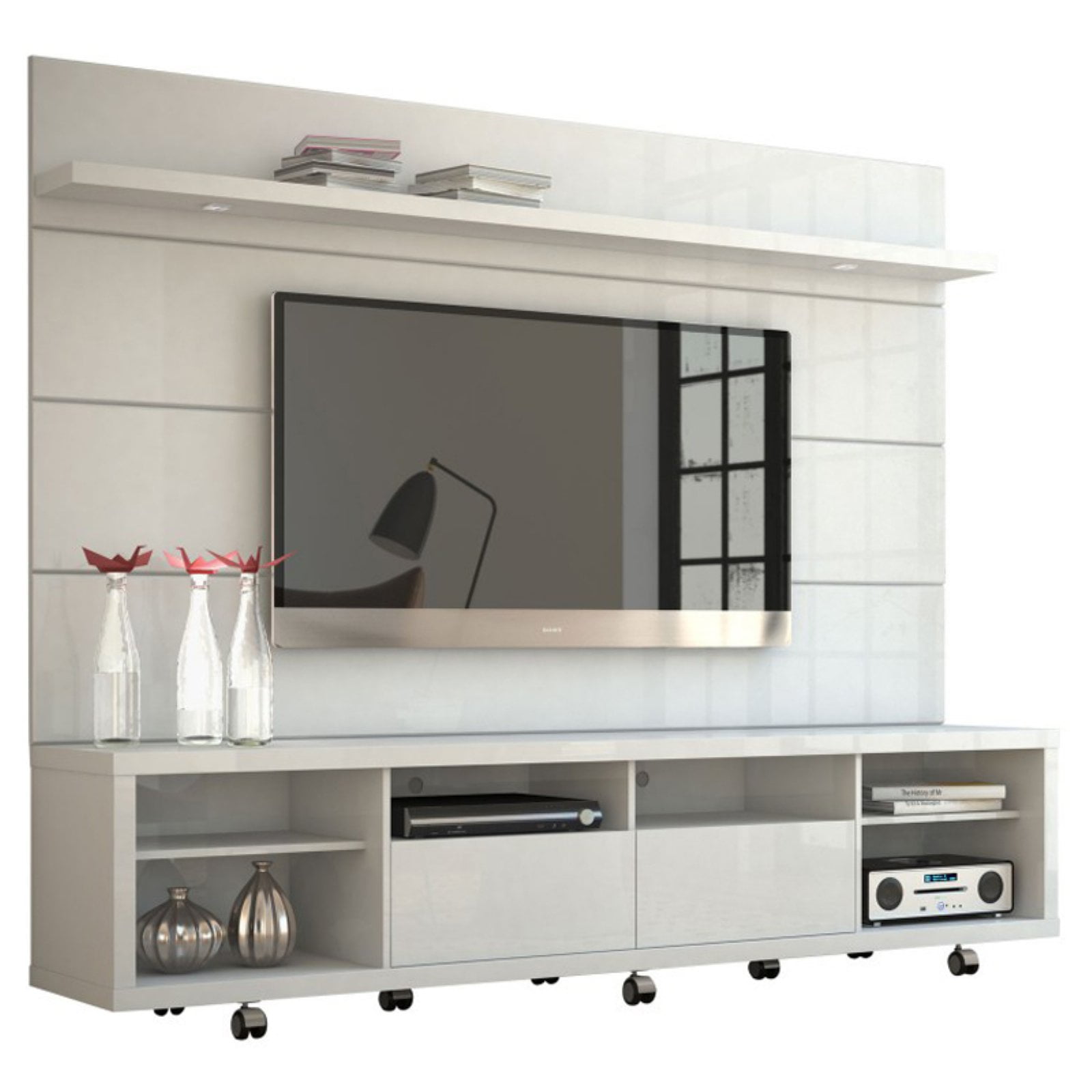 Manhattan Comfort City Floating Wall Theater Entertainment Center White Gloss for sale online