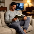 thumbnail image 6 of Men's Solid Color Pajama Pants with Pockets & Drawstring - Cuffed Jogger Sleep Bottoms for Men, Elastic Waist Soft Lightweight Lounge Homewear Dark Gray M, 6 of 9