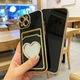thumbnail image 6 of Plating Wallet for iPhone 13 Case, Plating Love Heart Mirror Card Holder Camera Protection Luxury Cover + 2* Screen Protector, Card Slot Case Elegant iPhone 13 Phone Case -Black, 6 of 6