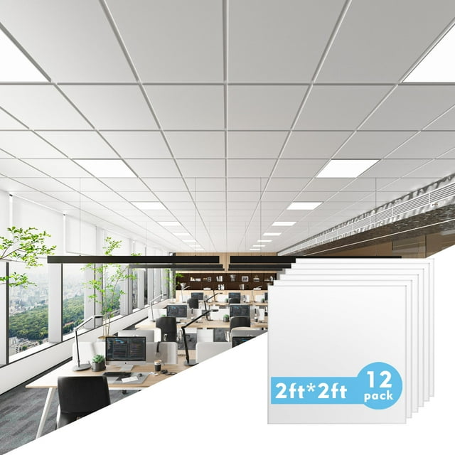 MODCART Drop Ceiling Tiles, Smooth White PVC Ceiling Panel 24 x 24in, Fire Rated Reusable & Waterproof Washable, High-Grade PVC to Prevent Breakage - Package of 12 Tiles