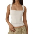 thumbnail image 3 of Women'S Square Neck Sleeveless Tank Tops Basic Tight T-Shirts White M, 3 of 10