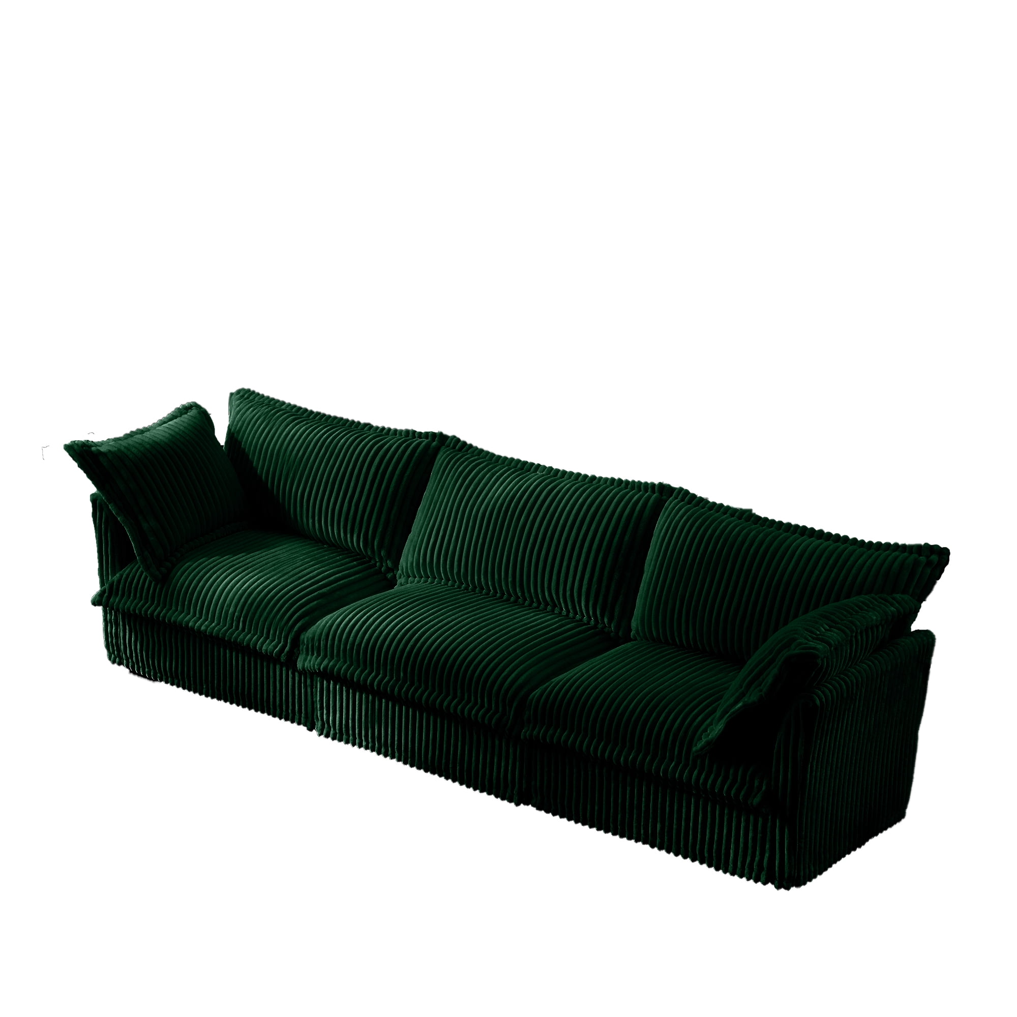 Gewnee Modern Deep Seat 3 Seater Sofa Couch,Green Corduroy Fabric Soft Multiple Big Pillows, Comfy Couch for Living Room, Apartment,
