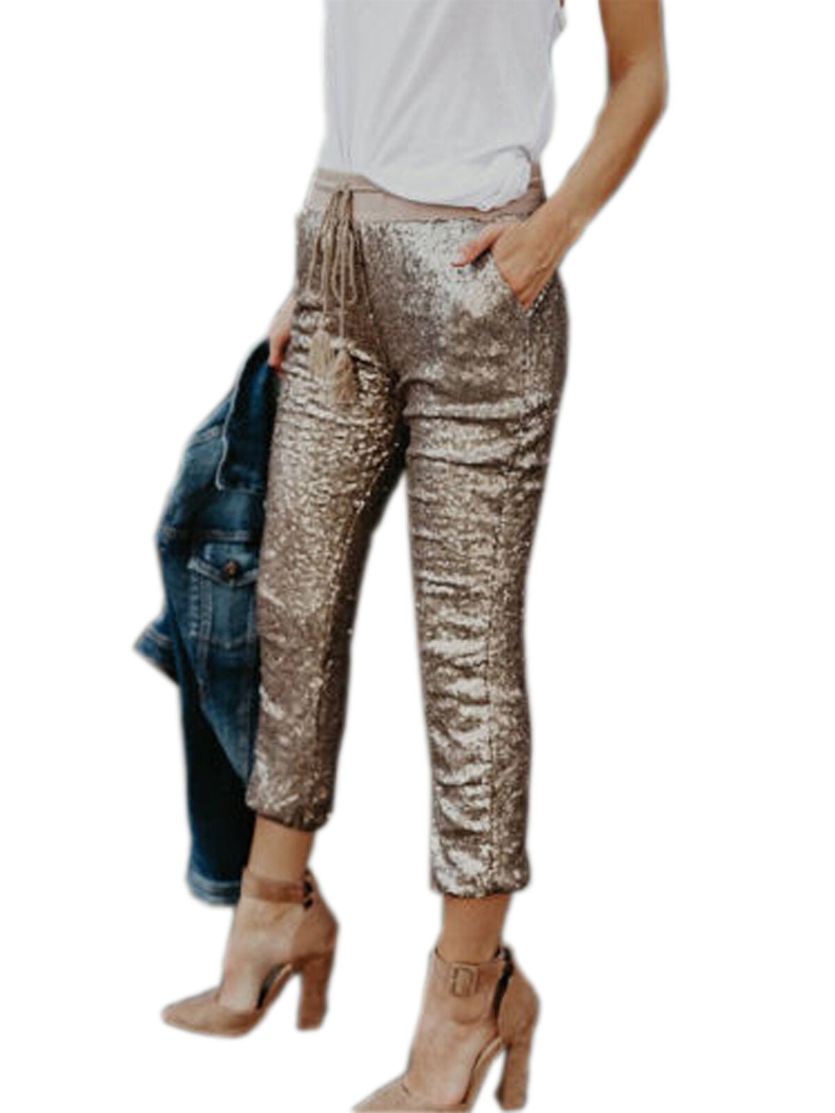 Diconna - Women Sequin Trousers Elastic Party Cocktail Evening Dance ...
