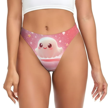Thongs for Women - Halloween Pink Cute Ghost A No Show Seamless Womens Thongs Underwear  Stretch G String Thongs for Women  Ladies Breathable Thong Bikini Panties Briefs