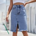 thumbnail image 5 of Women's Front Slit Blue Denim Skirt Pockets High Waist Slim Zipper Fly Midi Skirts Spring Female Casual Streetwear, 5 of 7