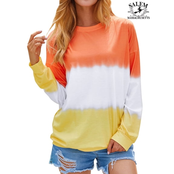 Women Gradient Round Neck Colorblock Casual Long Sleeve Sweatshirts