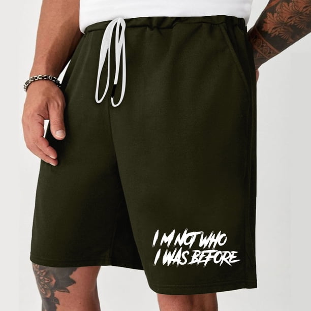 Puntoco Pantalones Cortos Deportivos Con Bolsillos Informales Elásticos Con Cordones Para Hombre, Pantalones Cortos Para El Hogar, Pantalones De Tres Cuartos, Verde Militar L