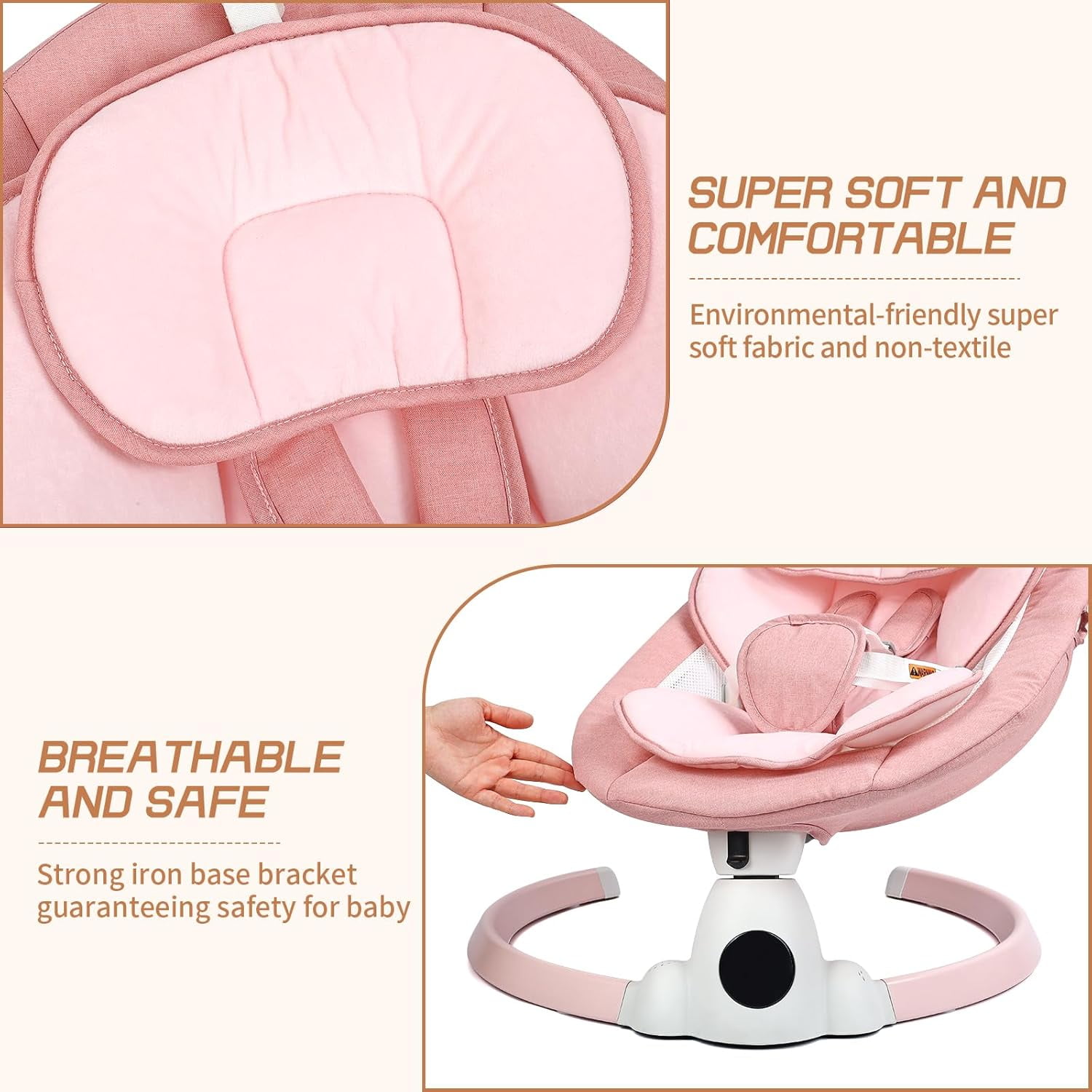 PRVAETU Electric Baby Swing for Infant Newborn W/ 5 Speed,10 Lullabies,5-Point Harness,Detachable Cushion & Canopy,Remote Control & Touch Panel,Pink
