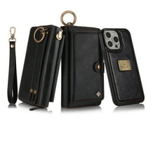 Dteck for iPhone 15 Pro Max Wallet Case, Heavy Duty 2 in 1 Leather Zipper Purse Detachable Magnetic 14 Card Slots Money Pocket Clutch Cover for Apple iPhone 15 Pro Max,Black