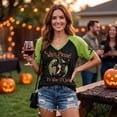 thumbnail image 3 of Women's Halloween Witch Print V-Neck T-Shirt, Raglan Short Sleeve Casual Graphic Tee Top for Halloween Party Daily Wear 12-Saffron XXL, 3 of 4