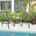 thumbnail image 2 of Costway 3PCS Patio Acapulco Furniture Bistro Set Plastic Rope Glass Table Grey, 2 of 10