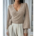 thumbnail image 5 of Women'S Casual V Neck Wrap Sweater Pullover Long Sleeve Slim Fit Knit Crop Top Sweater Color XL, 5 of 9