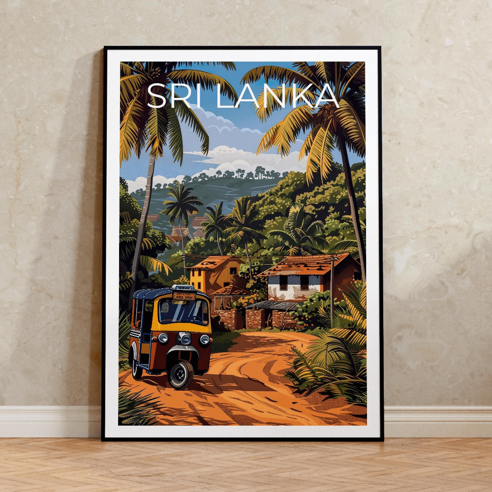 Sri Lanka Village Tuk Tuk Travel Poster, Tropical Wall Art, 8x12 Poster Print