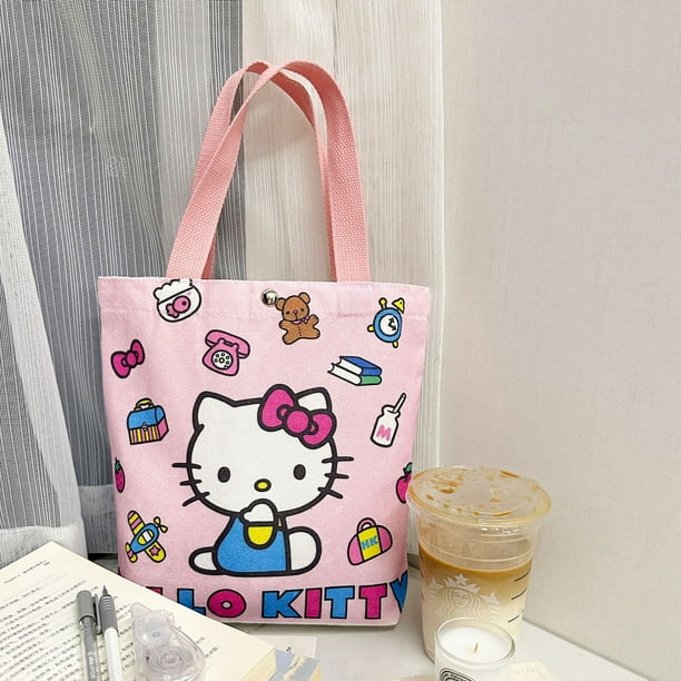 Sanrio Bolso de mano de lona de gran capacidad de Hello Kitty bolsa de hombro de compras de Anime bolsos de viaje bolsa de estudiante juguetes regalos Walmart en linea