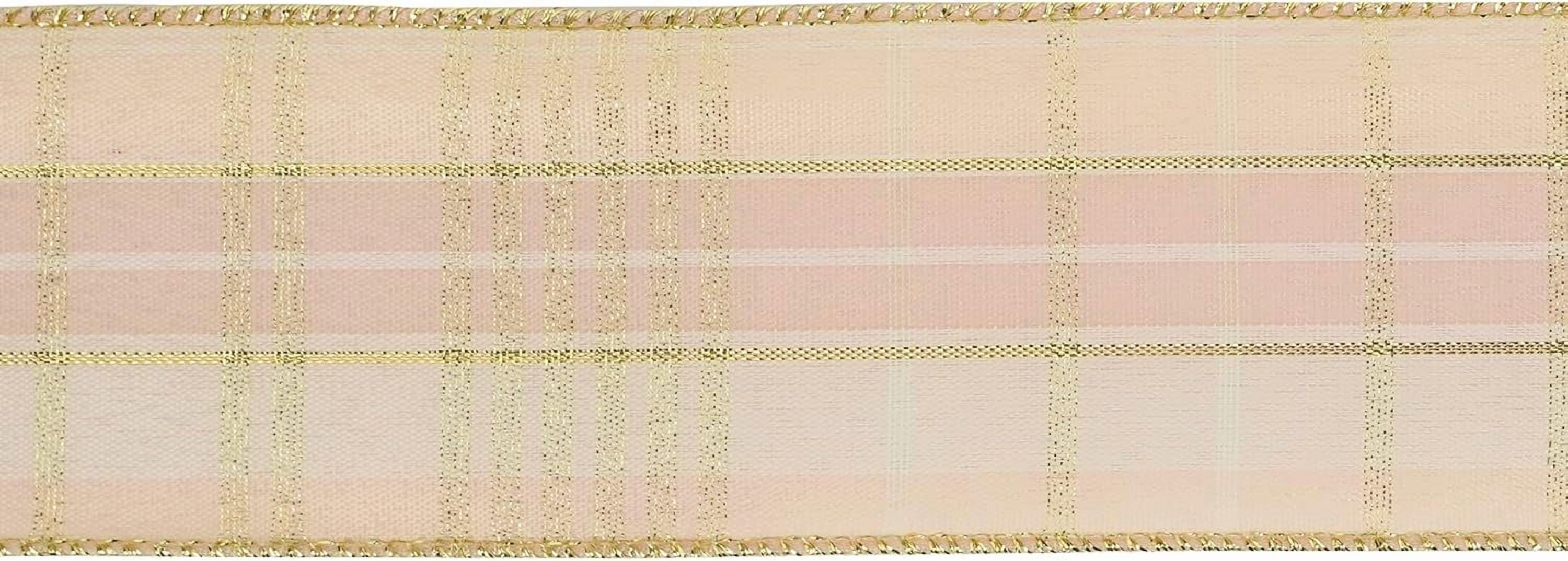 Rose Gold Buffalo Plaid Ribbon - 2.5 Inch Wired Edge Ribbon, 25 Yards - Perfect for Gift Wrapping, Christmas Tree Garland, Wreaths & Bows