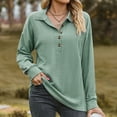thumbnail image 5 of Pimfylm Women's Long Sleeve Shirts 2025 Fall Henley Dressy Loose Casual Tops Trendy Blouses Cute T-Shirts Outfits Clothes Green, S, 5 of 7