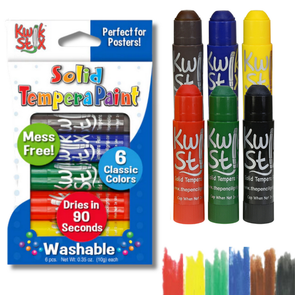 Kwik Stix Tempera Paint Sticks, 6 Count, Classic Colors, Washable, Quick-Drying, Non-Toxic for Kids