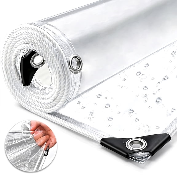 AuraLane Clear Tarp with Grommets, 14 Mil Heavy Duty Waterproof Pvc Vinyl, Tear-Resistant, Reinforced Edge for Gazebo, Patio, Greenhouse, 3 x 6ft