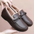 thumbnail image 5 of Women's Faux Furry Lined Loafers Winter Warm Non Slip Soft Leather Dress Shoes Fashion Versatile Slip On Short Boots Brown Size 6.5, 5 of 7