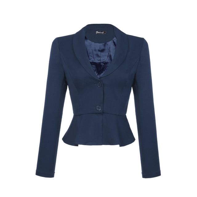 Blazer corto INSPIRE CHIC para trabajo con cuello de solapa, mangas largas, volantes, chaqueta casual de oficina S azul oscuro