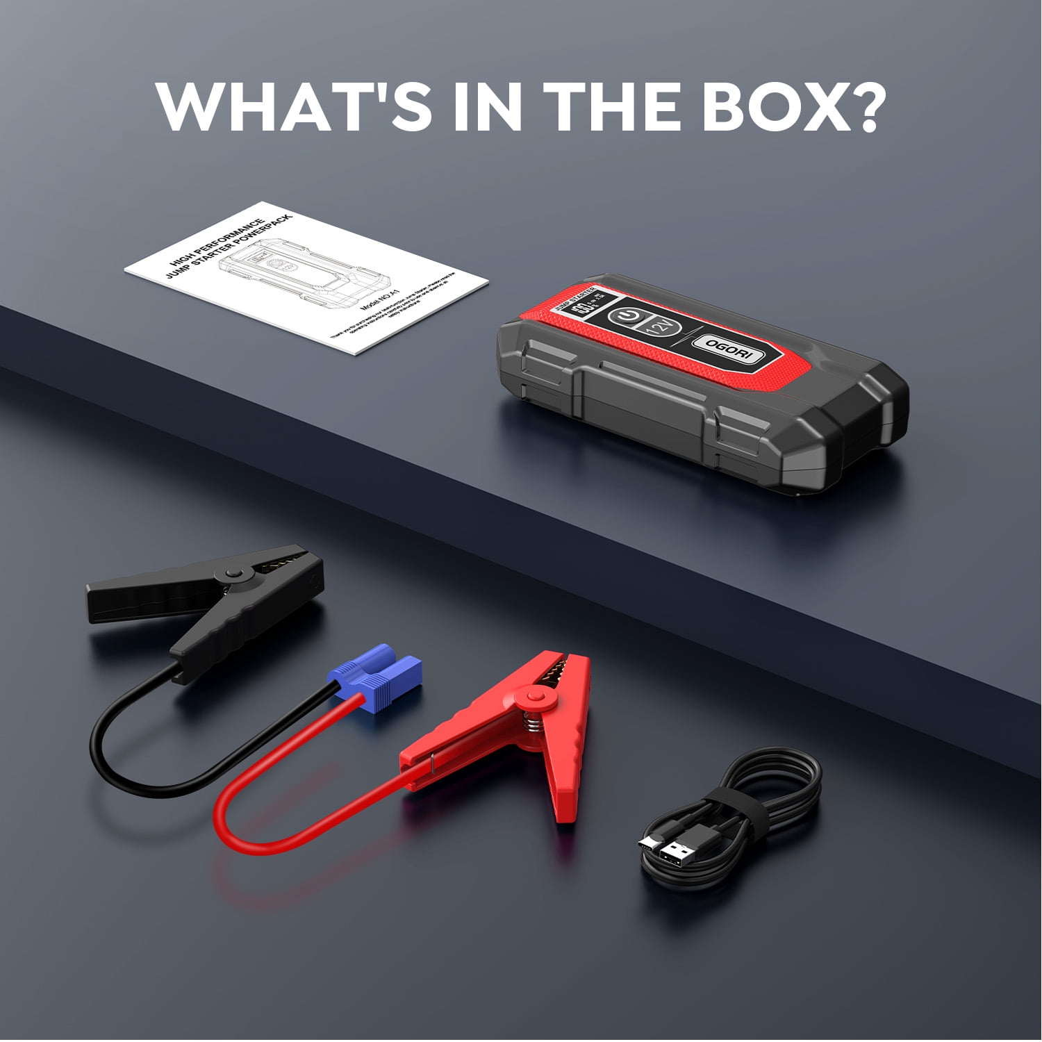 OGORI Car Jump Starter Portable, 8000A Peak 12V Battery Jump Starter with Jumper Cables &  LED Light, Car Battery Booster Charger Power Pack, Jump Box, up to 10.0L Gas/8.0L Diesel