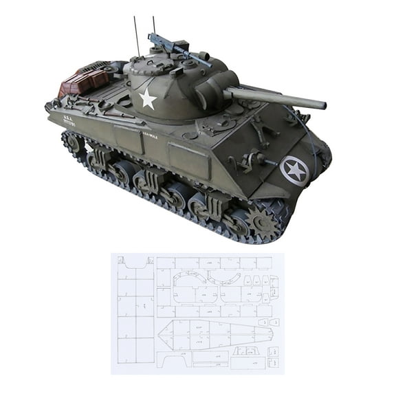 1:25 Scale Sherman M4A3 Tank Paper Model Skills Challenge DIY Kit for Military Enthusiasts Gifts