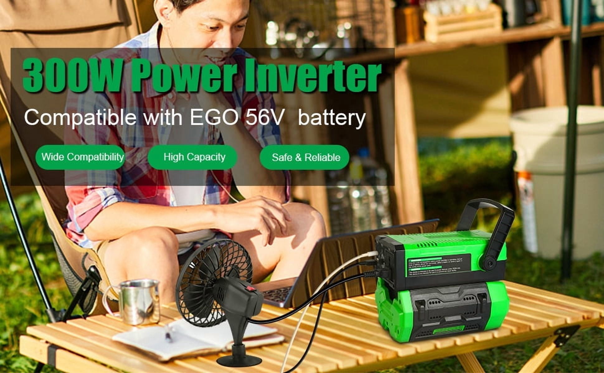 300W Power Inverter Compatible with EGO 56V Battery, DC 18V to AC 110V Portable Power Station Generator for Emergency Power