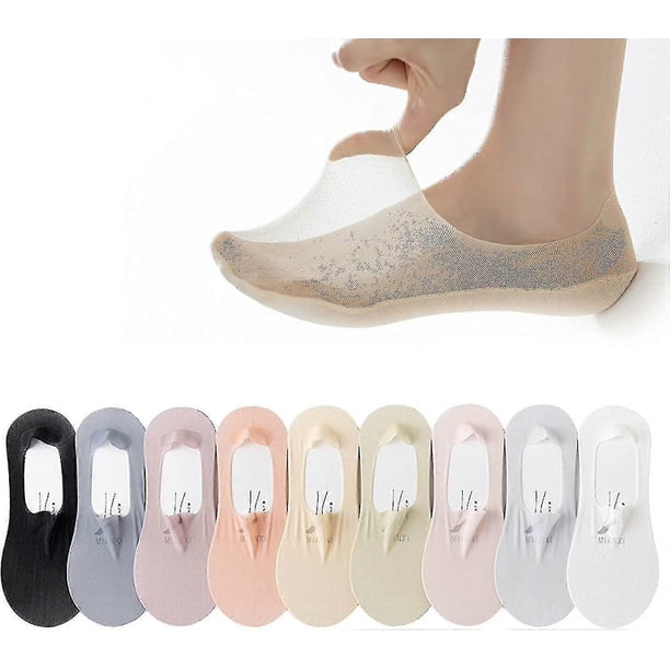 9 Pairs Invisible Non-slip Ice Silk Socks, Thin Breathable Low Cut Inner Socks For Women Ultra Low Cut Liner Socks