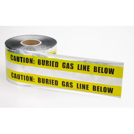 Polyethylene Underground Gas Line Detectable Marking Tape, 1000' Length x 6" Width, Yellow