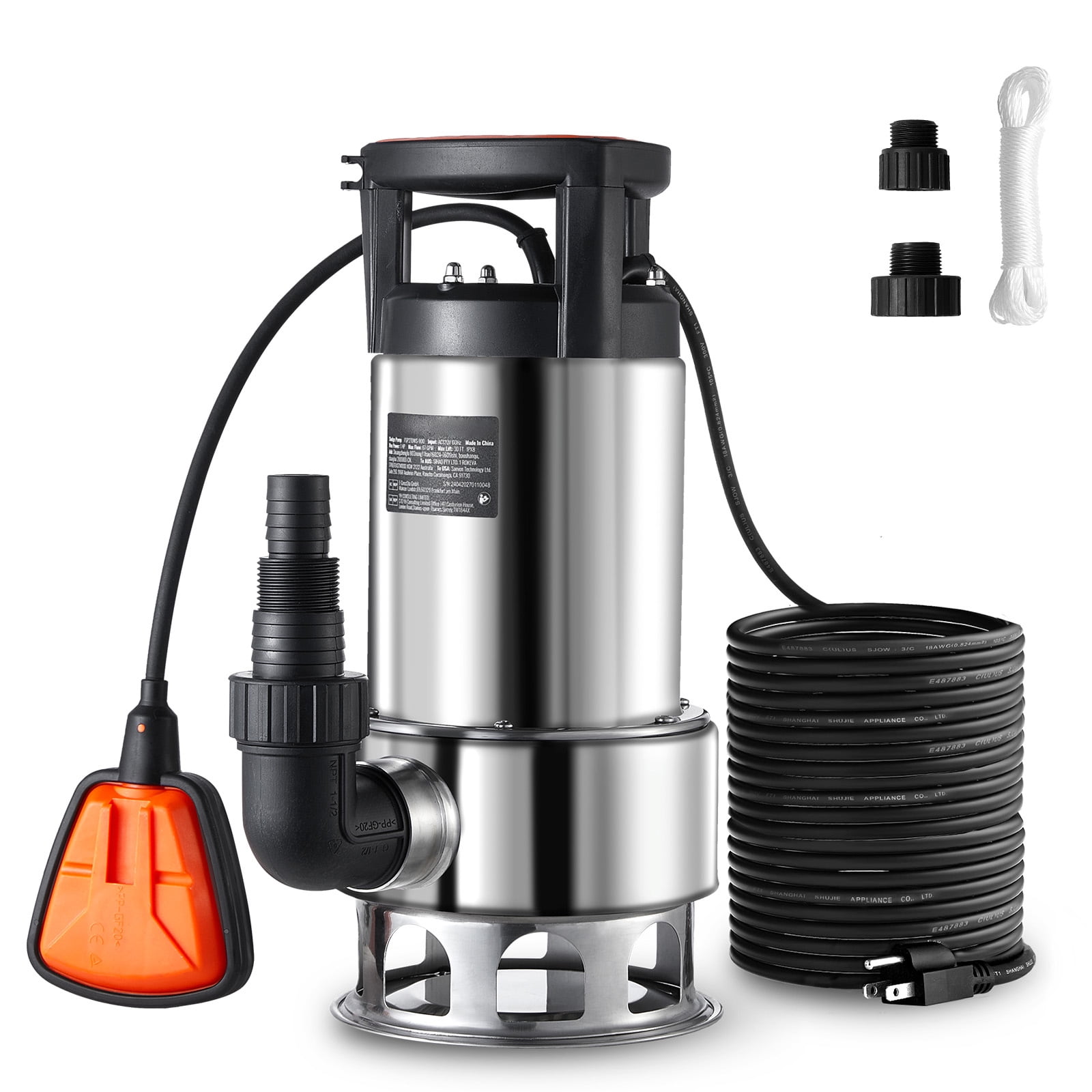 KFFKFF 1HP Submersible Pump, 4020GPH, 30FT Elevation, Stainless Steel for Clearing Water in Pools, Ponds, Basements, with 26FT Cord and Auto Float Switch