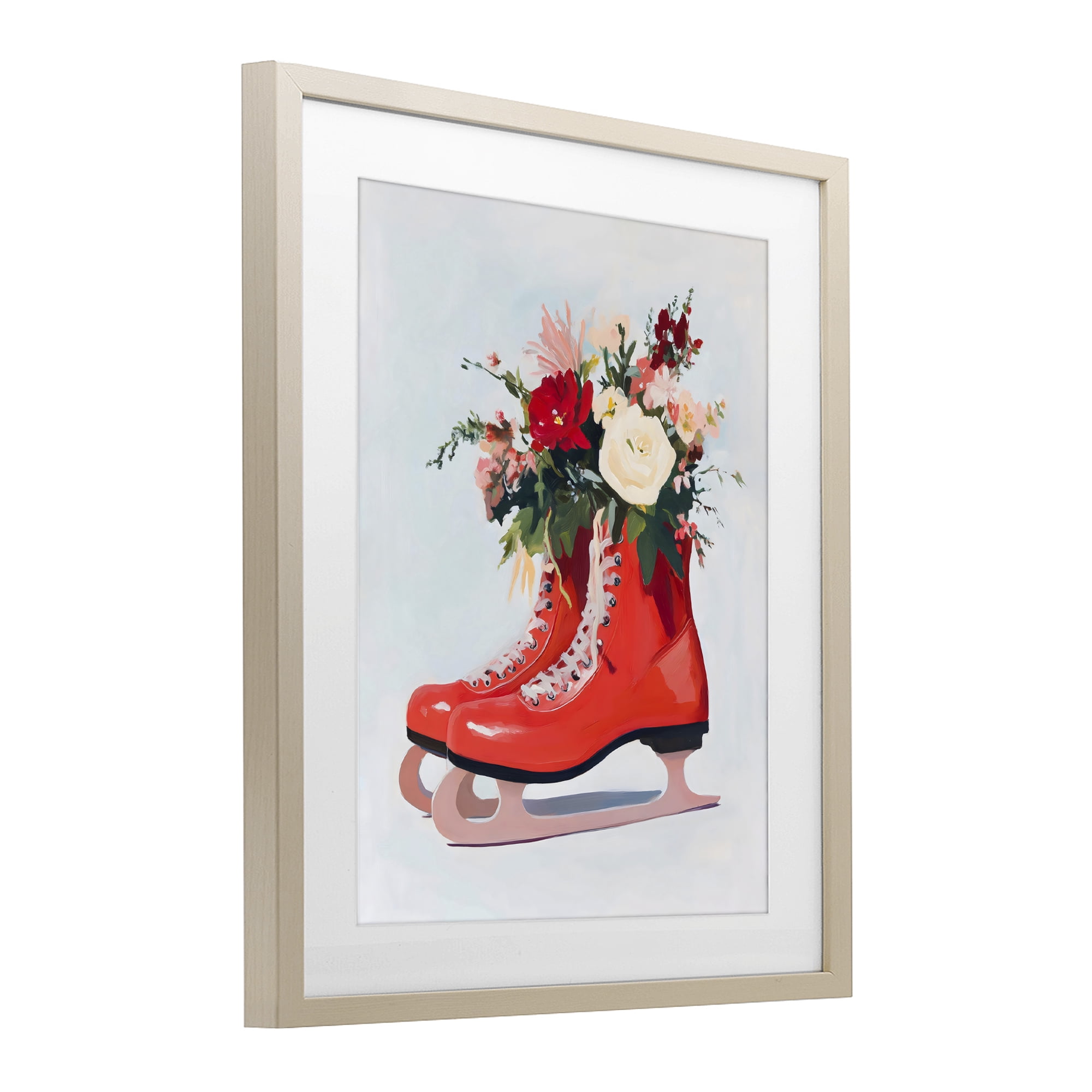 Stupell Industries Floral Ice Skates Birch Framed Print Under Glass, design by The Prints Vibe