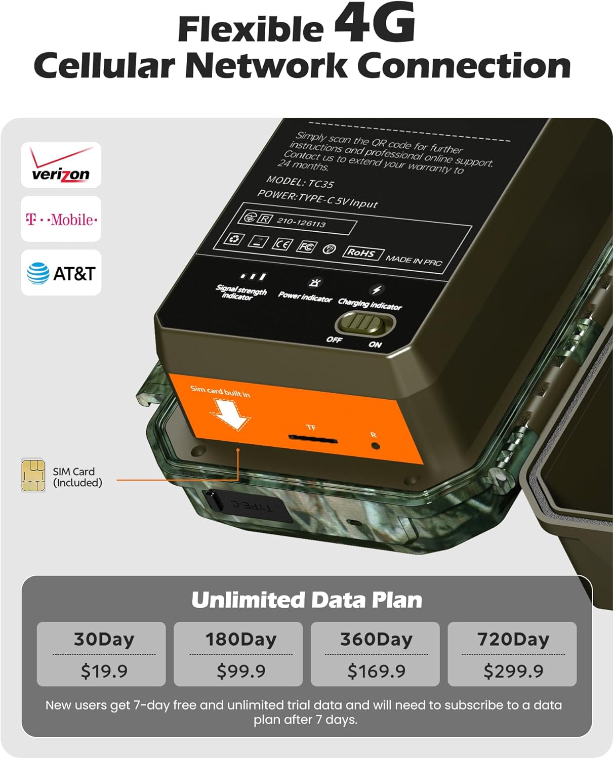 CAMPARK 2 pack Cellular Trail Camera Solar Panel 1080P Game Deer Cameras Built-in 4G LTE SIM Card, Cloud Storage Night Vision Hunting Cam