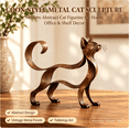 thumbnail image 2 of Maine Coon-Style Metal Cat Sculpture, Vintage Bronze Open Frame Cat Statue, Ornamental Filigree Metal Art Figurine, Rustic Farmhouse Home Office Entryway Decor, 2 of 7