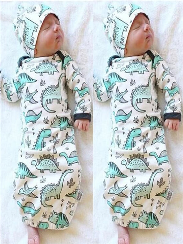 2Pcs Newborn Infant Kids Baby Girls Boy Pajamas Gown Swaddle Outfits Gown+Hat