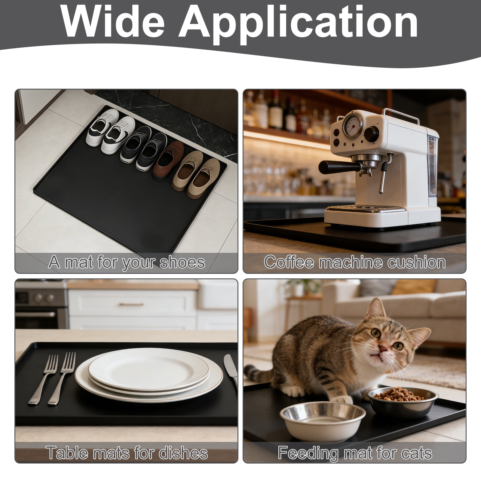 Silicone Refrigerator Mat 60x60x1.5cm with 4 Base Raisers,Washable Under Refrigerator Mat,Non-Slip Floor Protector,Spill-Proof Fridge Tray,Durable Multifunctional Mat for Dryer Mini Fridge.