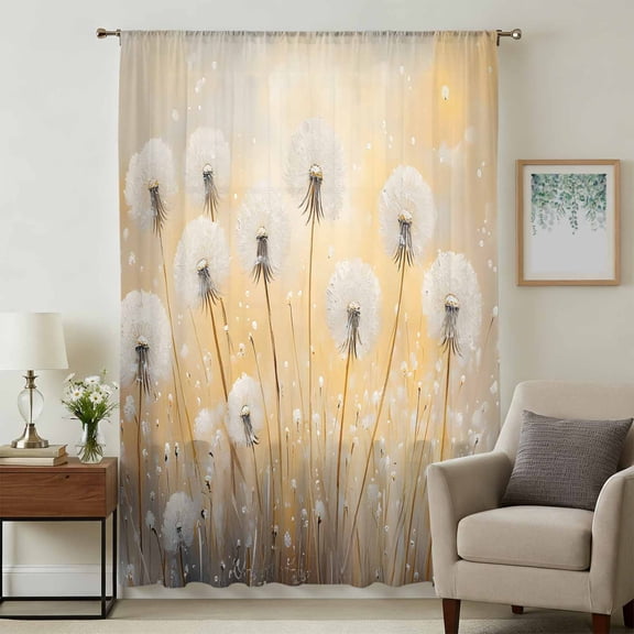 Dandelion Flowers Sheer Curtains 84 Inches Long, Country Spring Botanical Floral Light Filering Curtains, Breathable Simi Curtain Privacy Drapes for Living Room Bedroom Lightweight Window Treatment