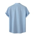 thumbnail image 4 of Mens Shirts Gifts for Men Men's Spring Summer Casual Linen Solid Color Short Sleeve Shirt Loose Turn-down Collar Shirt Blue Linen L, 4 of 4
