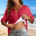 thumbnail image 7 of Outfmvch Embroidered Linen Shirts for Women linen button down shirt Mexican Embroidered Gauze Shirts Loose Fit Short Sleeve Gauze Boho Tunic Tops Peasant Gauze Blouse V Neck 3/4 Sleeve Length Red 2XL, 7 of 7