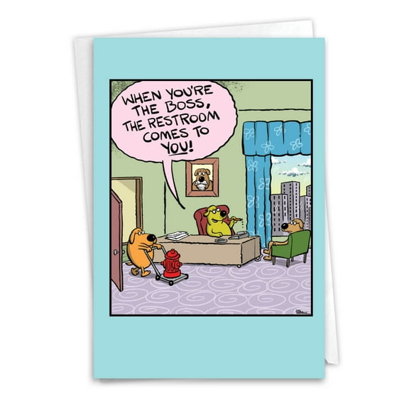 NobleWorks Funny Boss's Day Paper Card (Boss) with 5 x 7 Inch Envelope (1 Card) Co-Worker Boss Bathroom C7633BOG