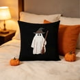 thumbnail image 5 of Halloween Ghost Witch Broom Throw Pillow, Cute Ghost with Wizard Hat Decorative Cushion, for Autumn Home Sofa Couch Decoration, 45x45cm, 5 of 7