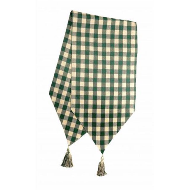 13 x 54 in. Ribbed Table Runner with Tassels, Green Check