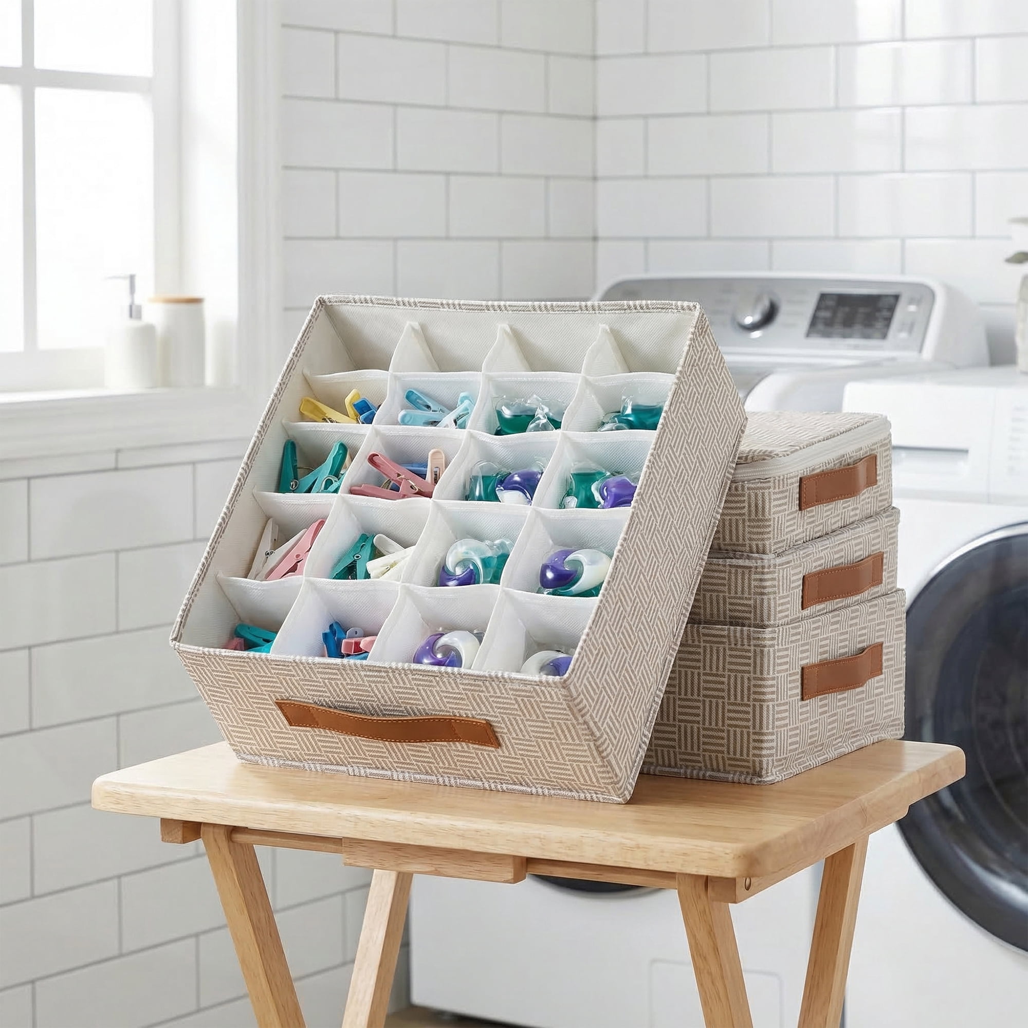 Unique Bargains Collapsible Fabric Storage Bin for Closet Light Coffee-20 grid
